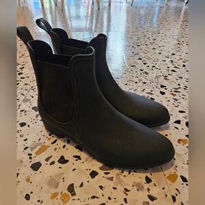 Jeffrey Campbell Women's Black Pointed Rubber Chelsea Rain Boots - Size 9